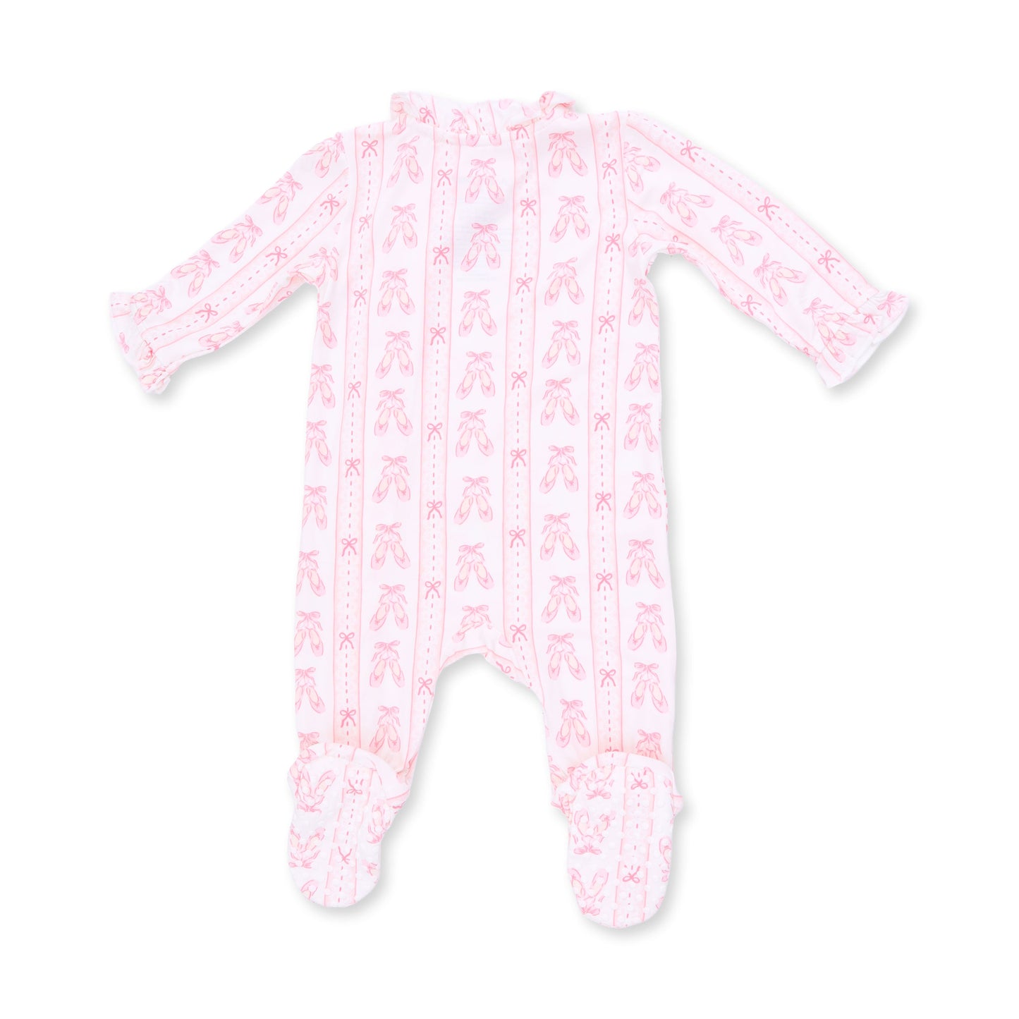 Ballet Shoes Ribbon Stripe - Kimono Ruffle Snap Footie