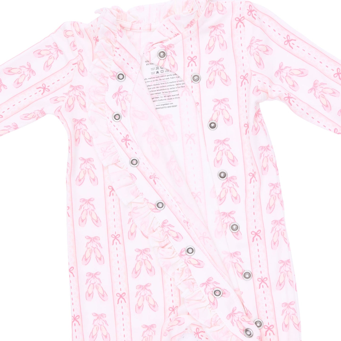 Ballet Shoes Ribbon Stripe - Kimono Ruffle Snap Footie