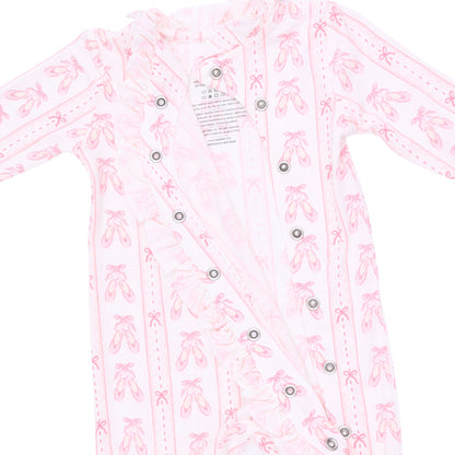 Ballet Shoes Ribbon Stripe - Kimono Ruffle Snap Footie