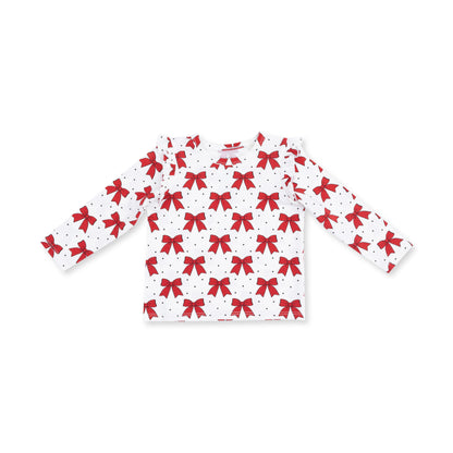 Festive Bows - Long Sleeve Ruffle Tee