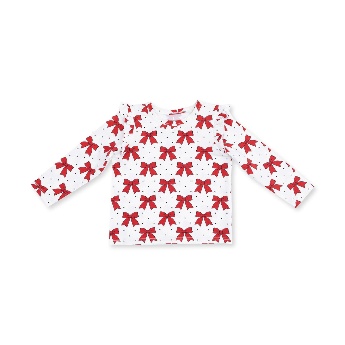 Festive Bows - Long Sleeve Ruffle Tee
