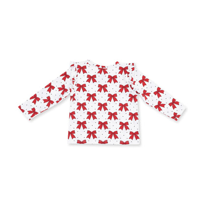 Festive Bows - Long Sleeve Ruffle Tee