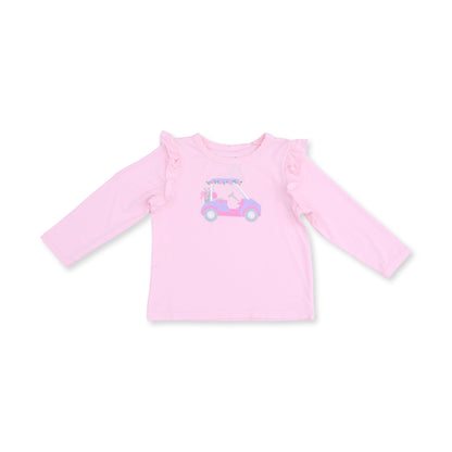 Golf - Pink Golf Cart Long Sleeve Ruffle Tee