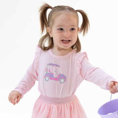 Golf - Pink Golf Cart Long Sleeve Ruffle Tee
