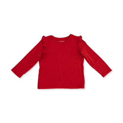 Solid Haute Red - Long Sleeve Ruffle Tee