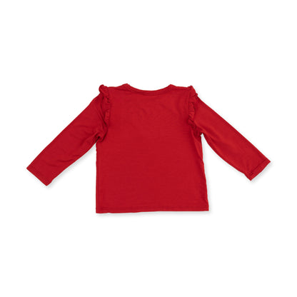 Solid Haute Red - Long Sleeve Ruffle Tee