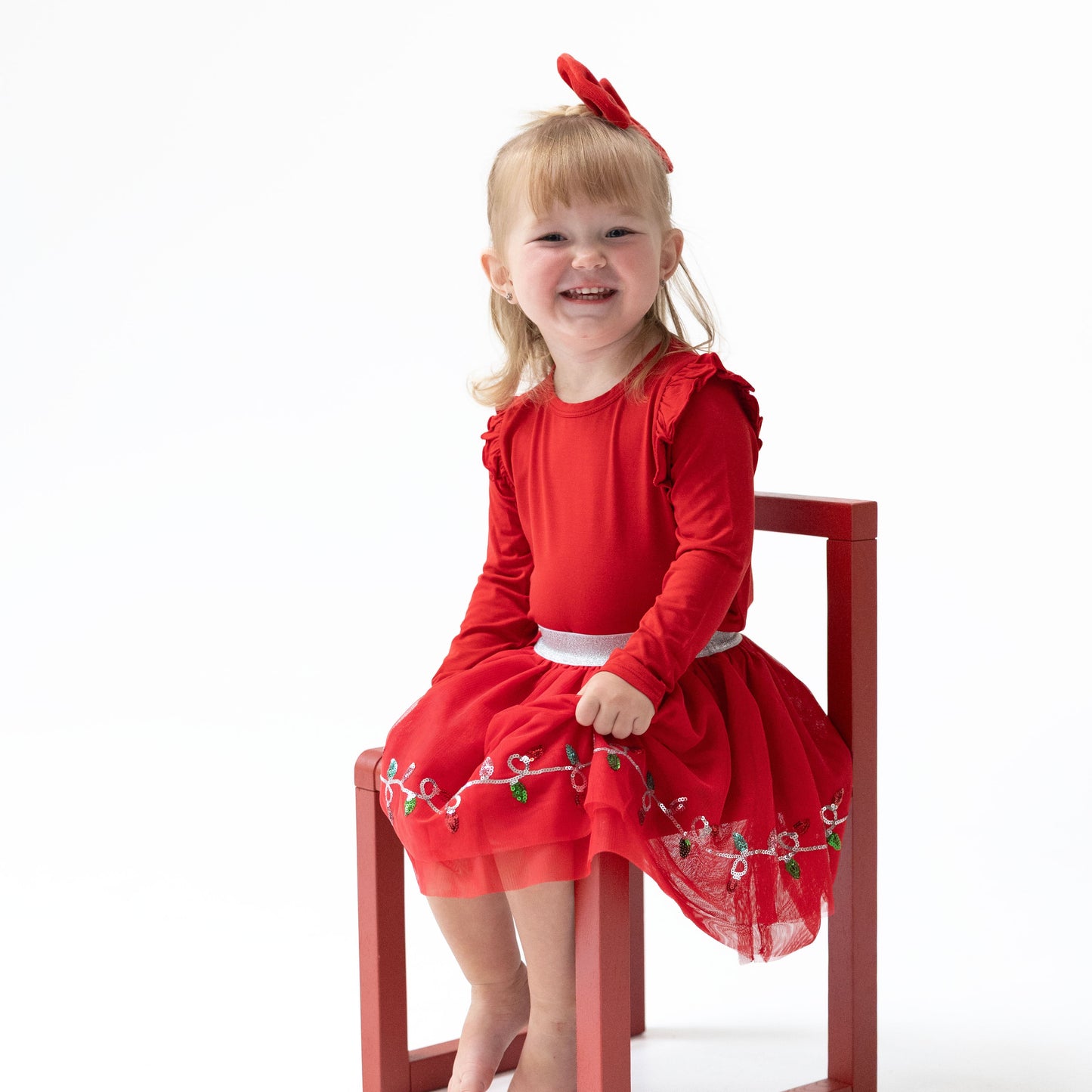 Solid Haute Red - Long Sleeve Ruffle Tee
