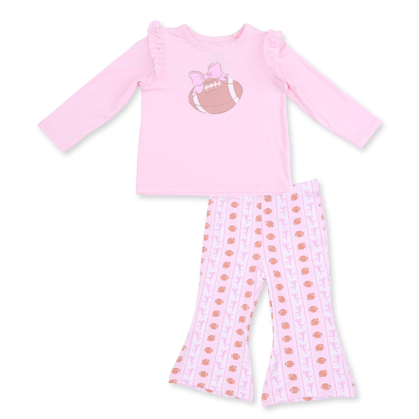 Football Bow Stripe - Long Sleeve Ruffle Tee and Baby Bells