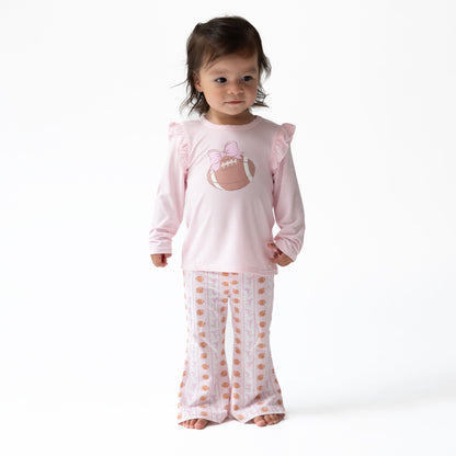 Football Bow Stripe - Long Sleeve Ruffle Tee and Baby Bells