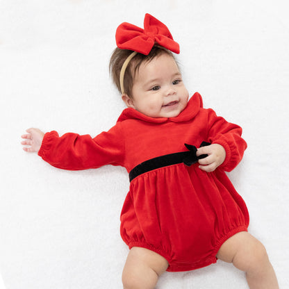 Velour Holiday Red - Velour Bubble with Peter Pan Collar
