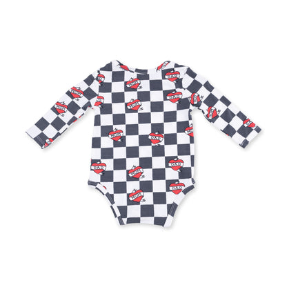 Heart Tattoo Check Black - Long Sleeve Bodysuit