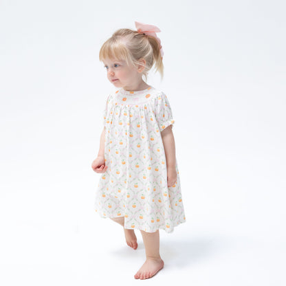 Pretty Pumpkin Trellis - Jane Puff Sleeve Bishop Dress and Bloomer