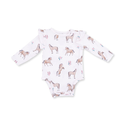 I Love Horses - Ruffle Sleeve Bodysuit with Snap Shoulder