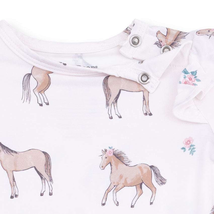 I Love Horses - Ruffle Sleeve Bodysuit with Snap Shoulder