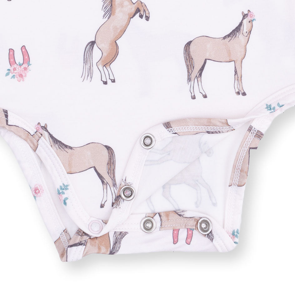 I Love Horses - Ruffle Sleeve Bodysuit with Snap Shoulder