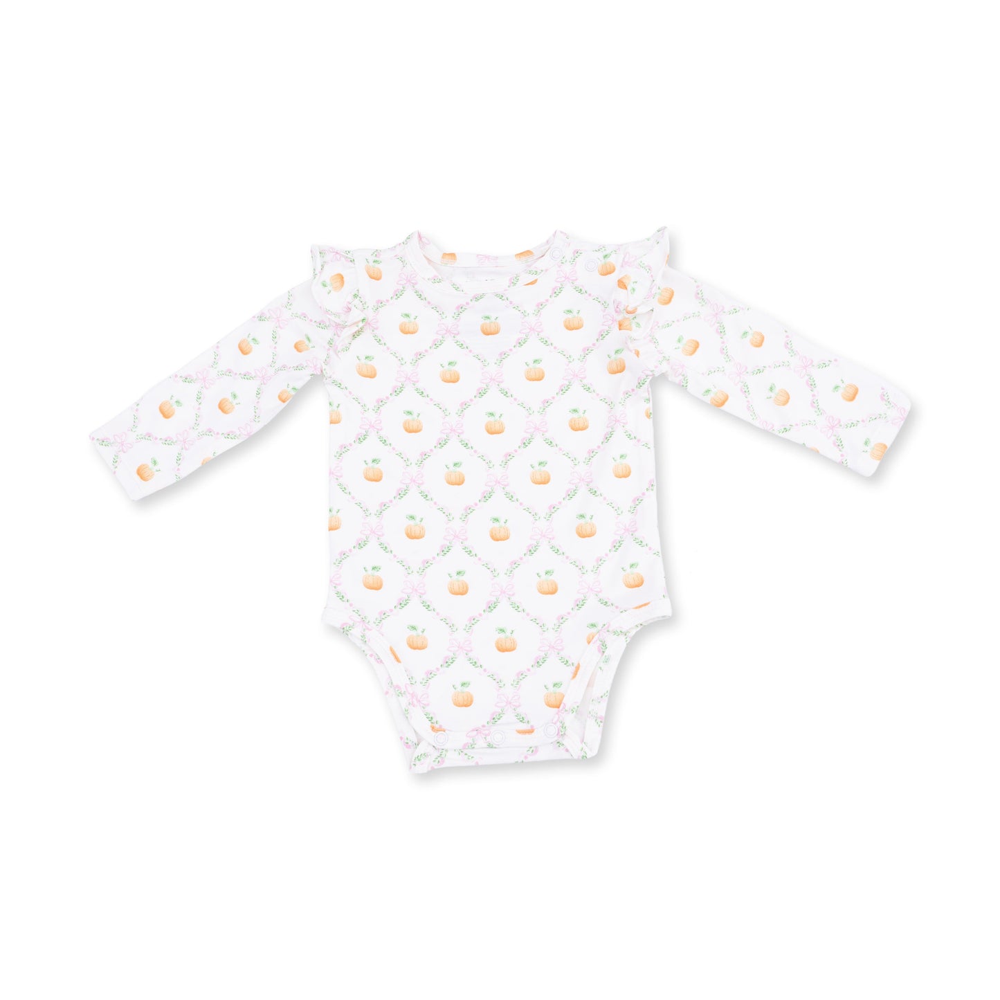 Pretty Pumpkin Trellis - Ruffle Sleeve Bodysuit with Snap Shoulder
