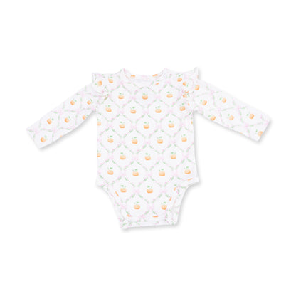 Pretty Pumpkin Trellis - Ruffle Sleeve Bodysuit with Snap Shoulder