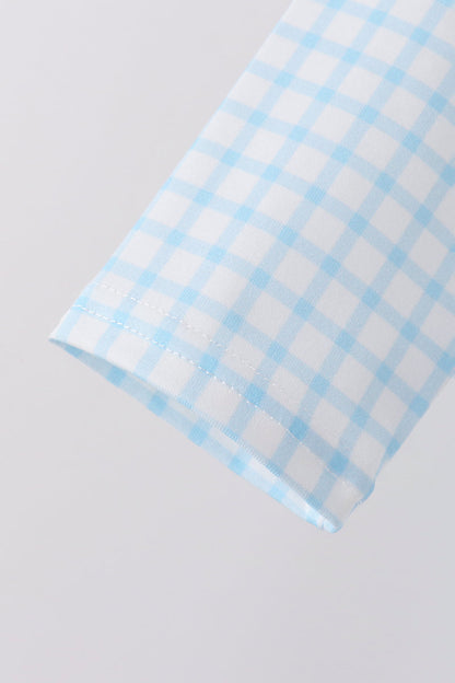 Blue Plaid Gingerbread Embroidery Pants Set