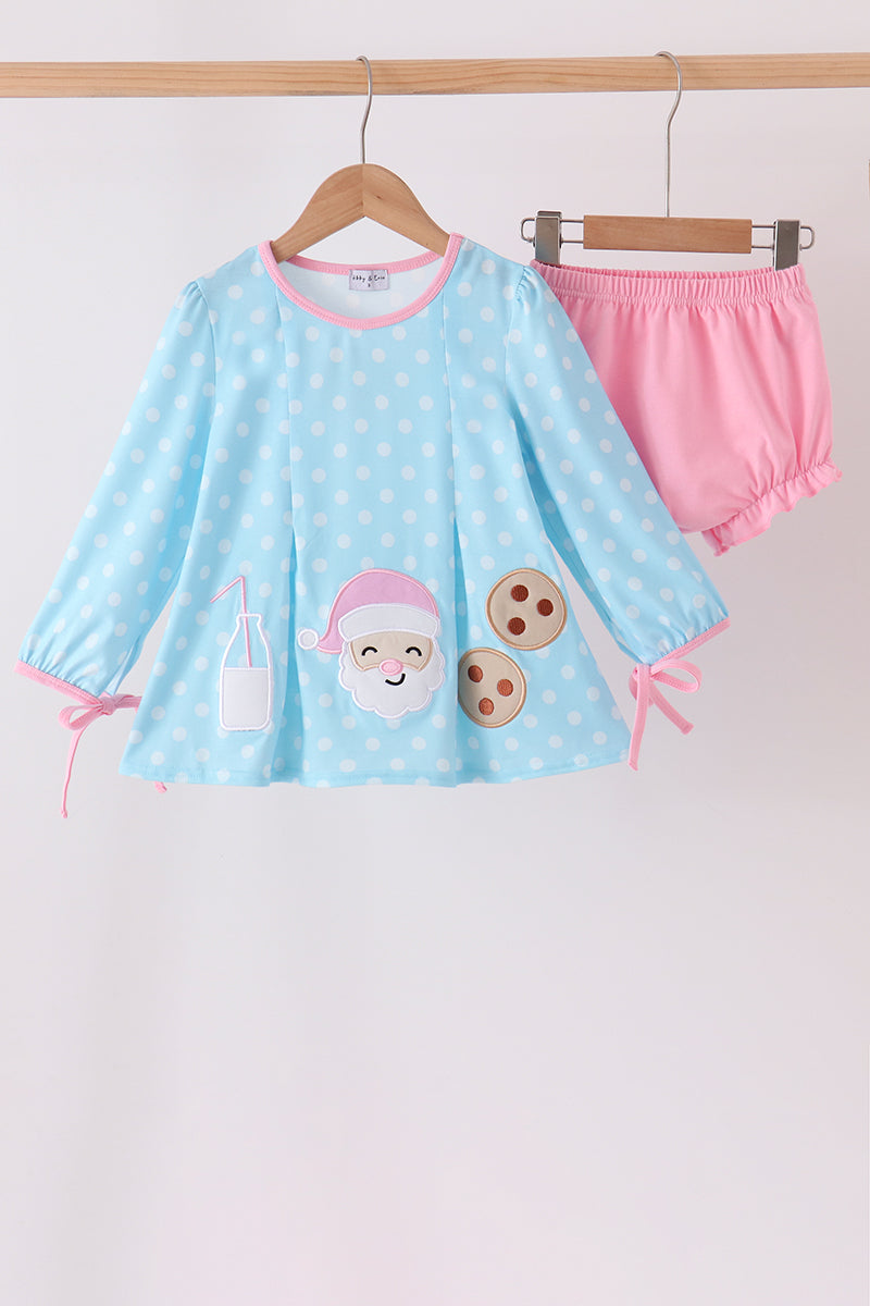 Blue Milk Santa Cookies Ruffle Bloomer Set