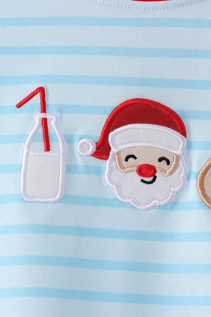 Blue Milk Santa Cookies Stripe Pants Set