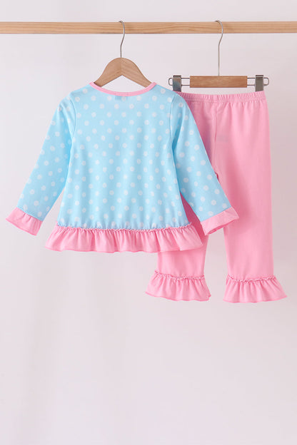 Blue Milk Santa Cookies Ruffle Pants Set