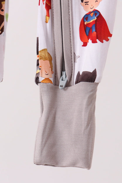 Grey character bamboo zipper romper