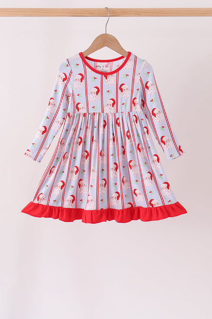 Blue santa claus bamboo ruffle dress