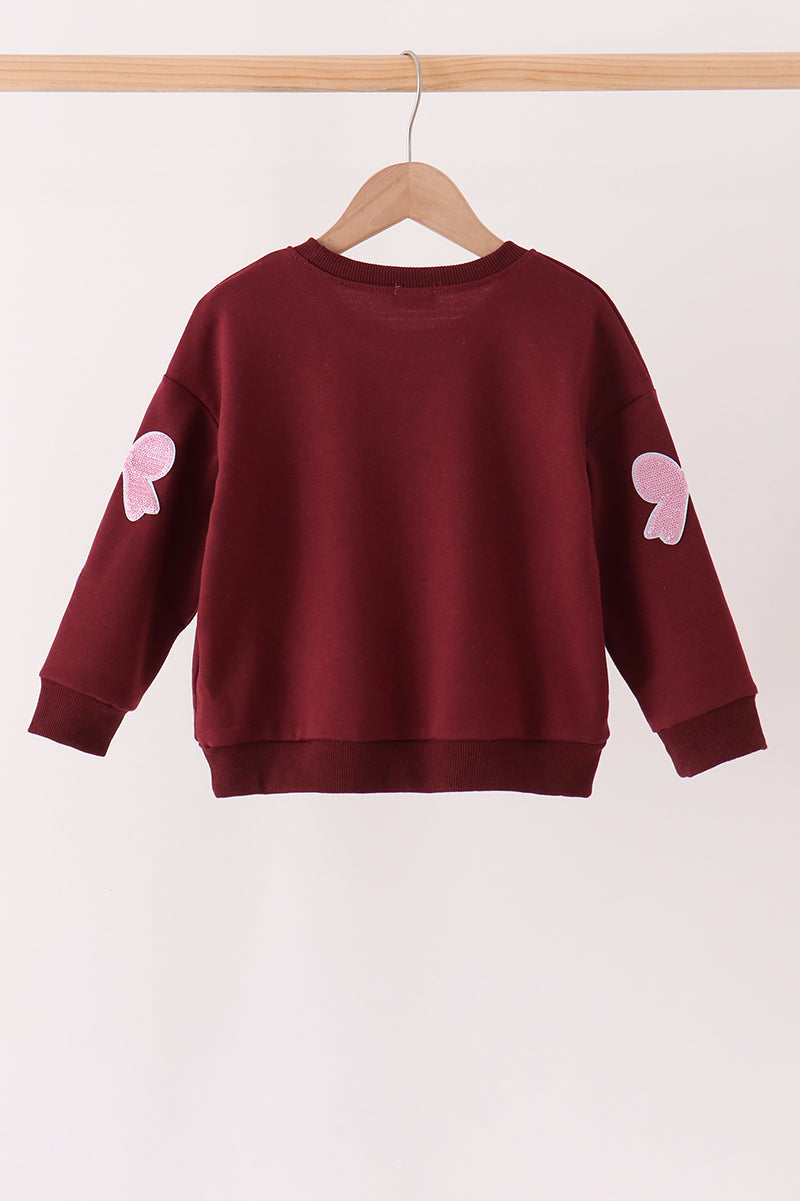 Wine bow sequin mom&me top
