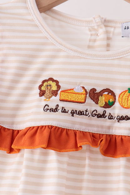 Cream turkey pumpkin embroidery ruffle bloomer set