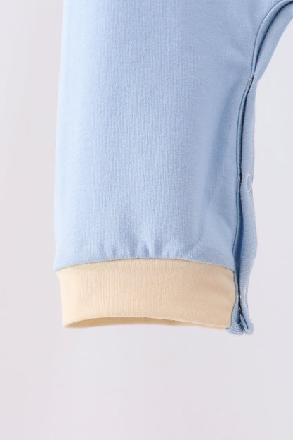 Blue pumpkin embroidery romper