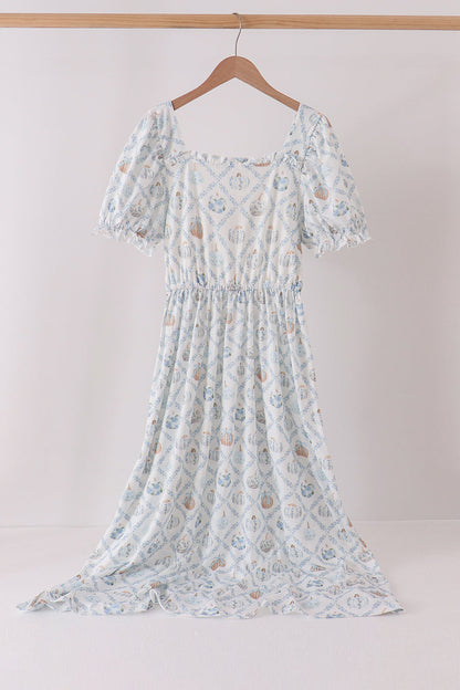 Blue pumpkin ruffle mom dress