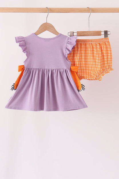 Purple spider smocked ruffle bloomer set