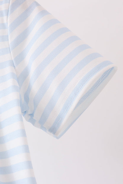 Blue stripe spider embroidery top