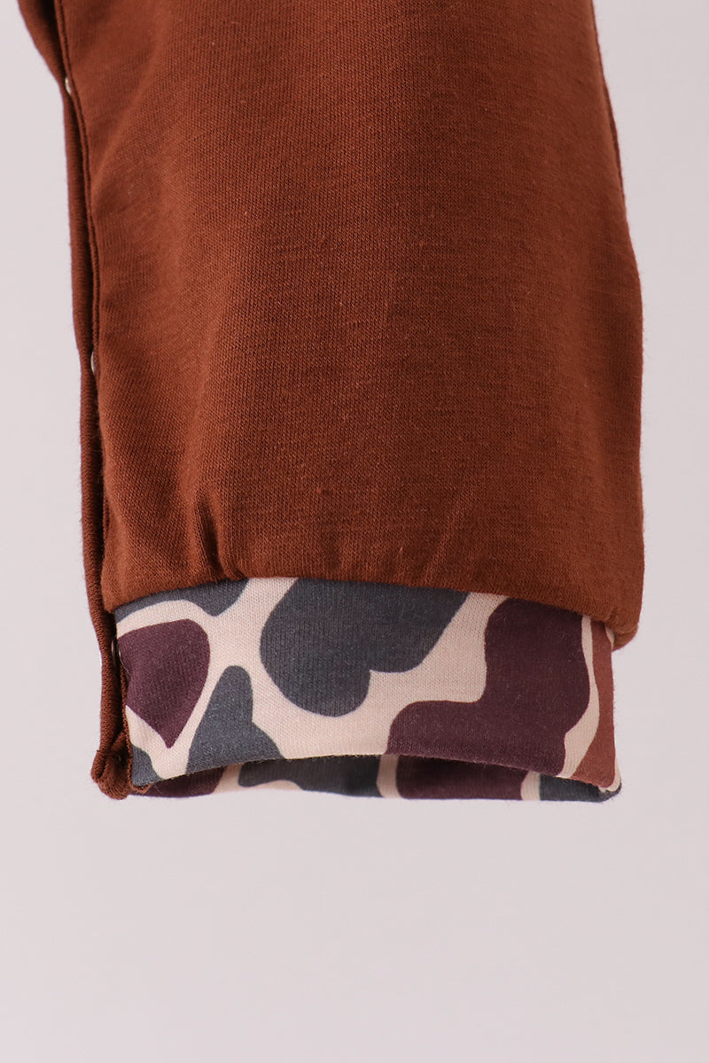 Brown camouflage hunting embroidery romper