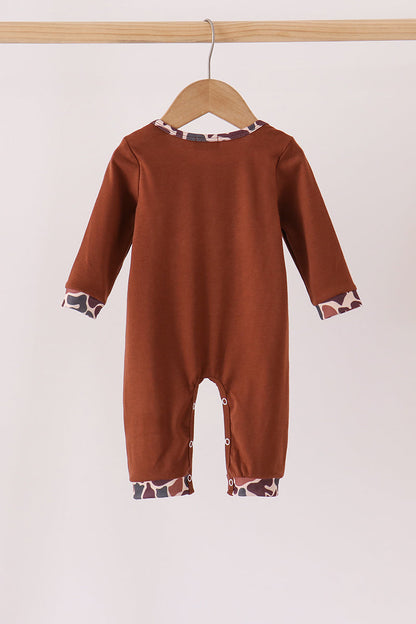 Brown camouflage hunting embroidery romper