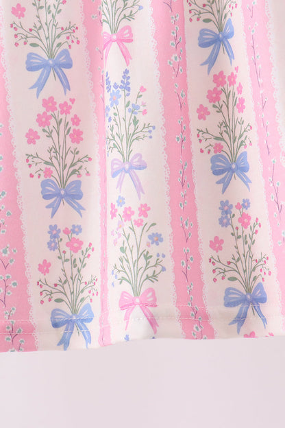 Pink Pearl Bow Floral Bloomer Set