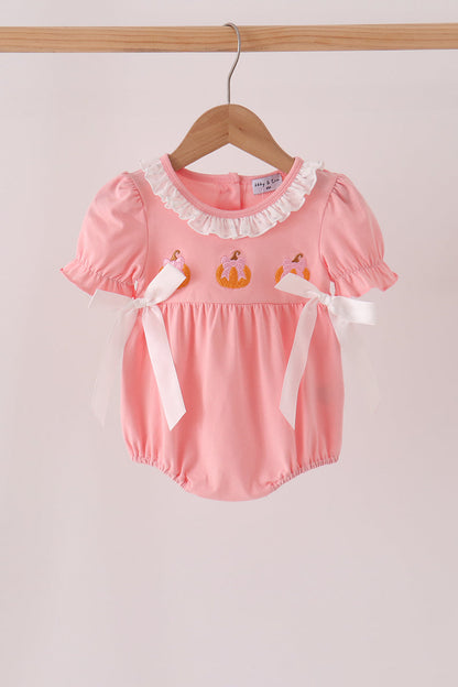 Pink pumpkin embroidery ruffle bubble