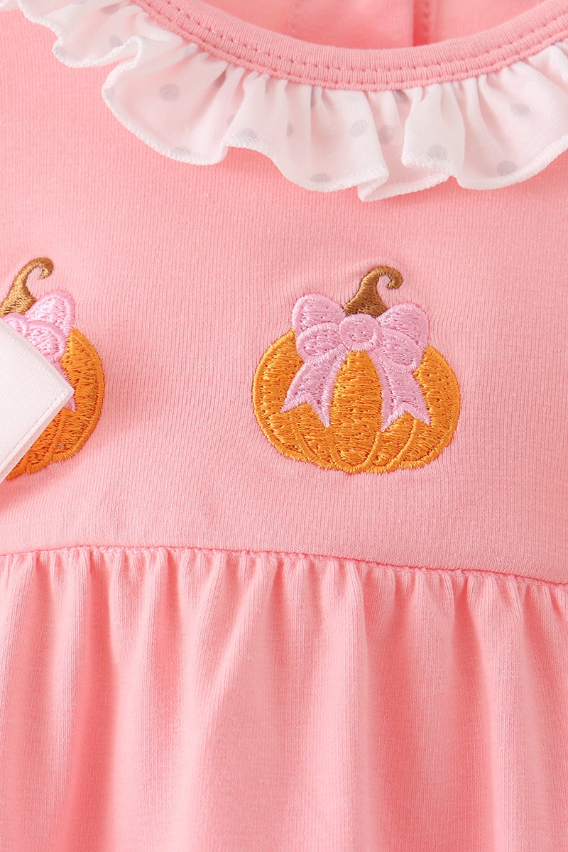 Pink pumpkin embroidery ruffle bubble