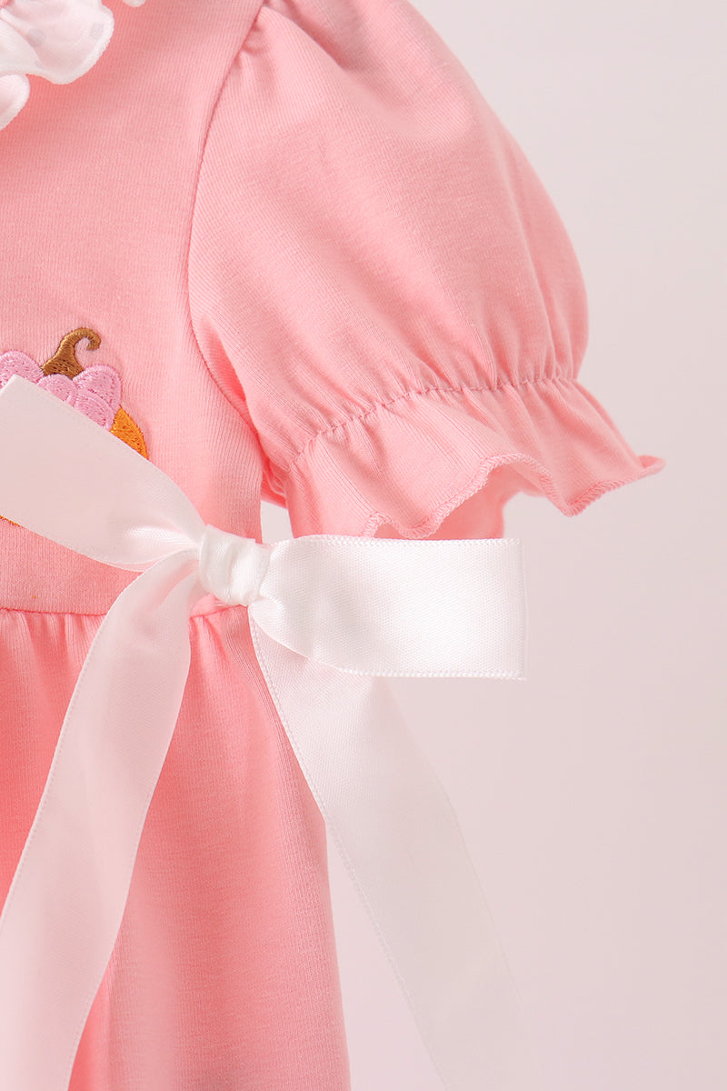 Pink pumpkin embroidery ruffle bubble