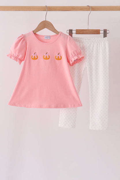 Pink pumpkin embroidery pants set