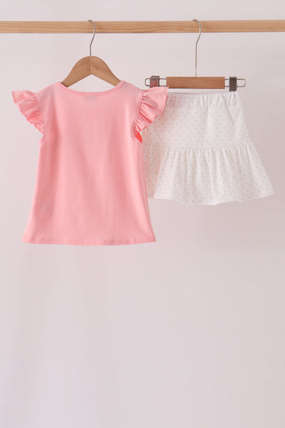 Pink pumpkin embroidery skorts set