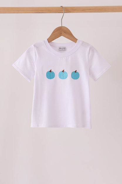 Blue pumpkin embroidery top