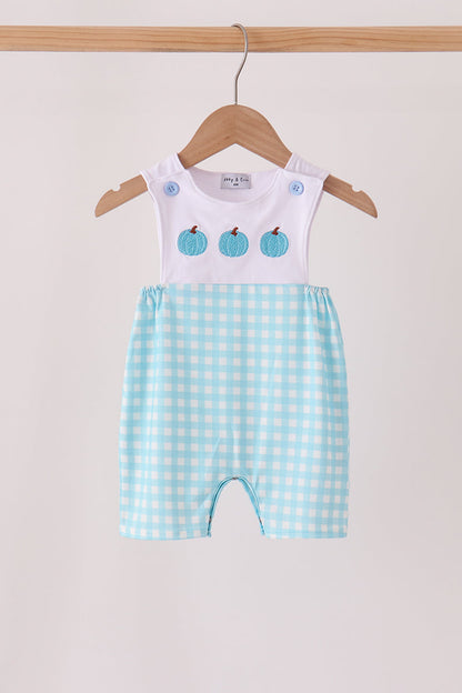 Blue pumpkin embroidery gingham jonjon