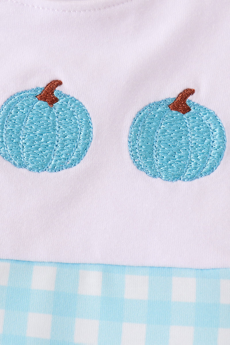 Blue pumpkin embroidery gingham jonjon