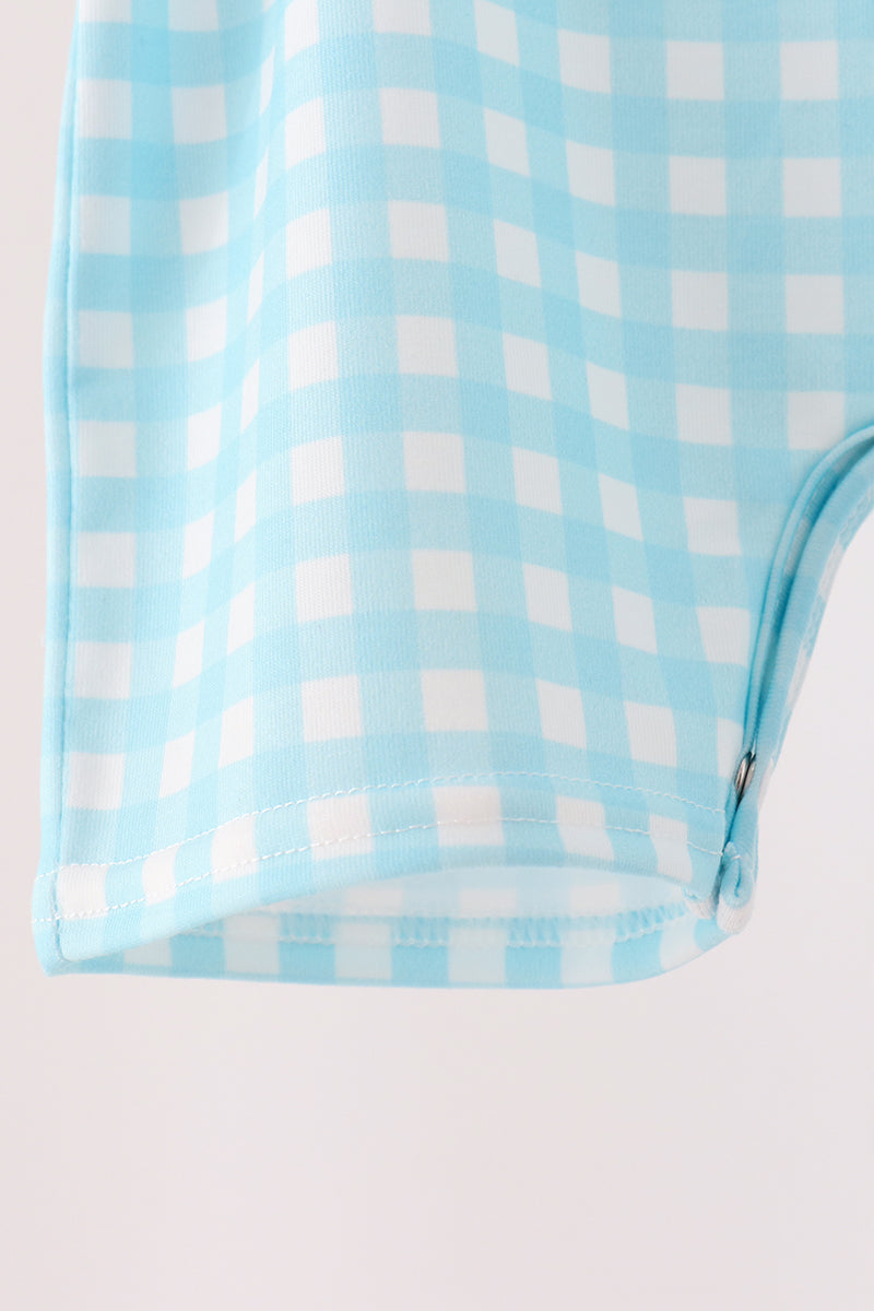 Blue pumpkin embroidery gingham jonjon