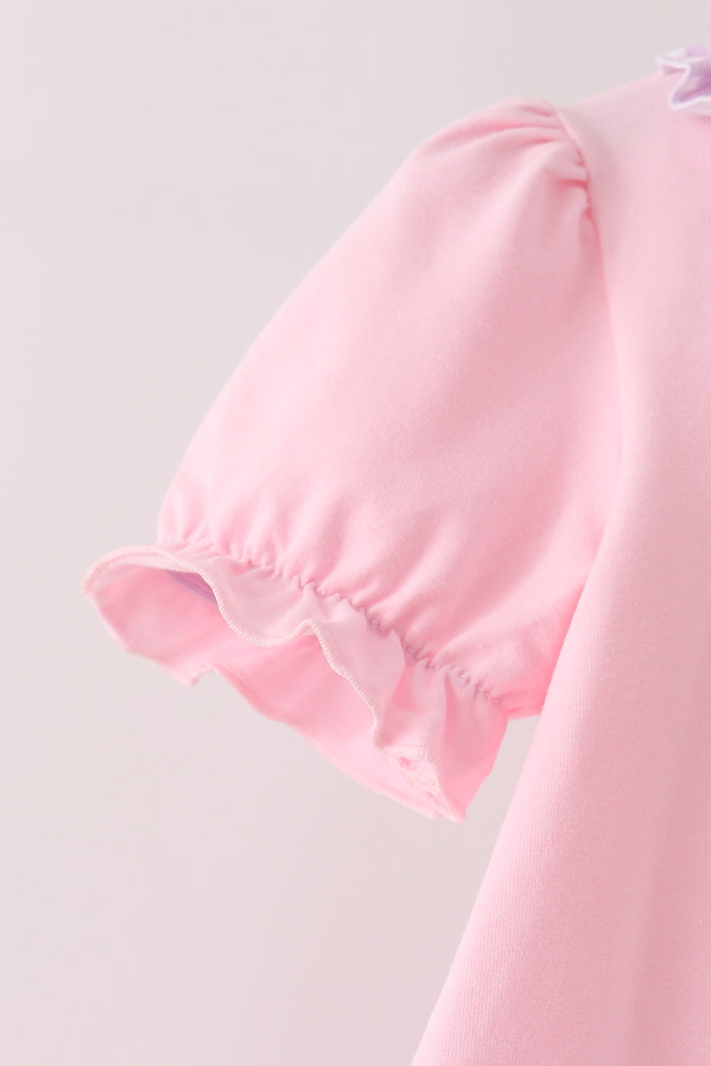 Pink goose embroidery ruffle pants set