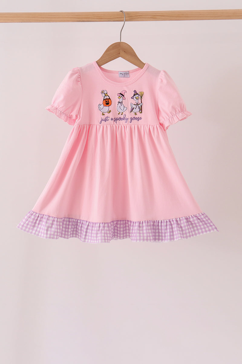 Pink goose embroidery ruffle dress