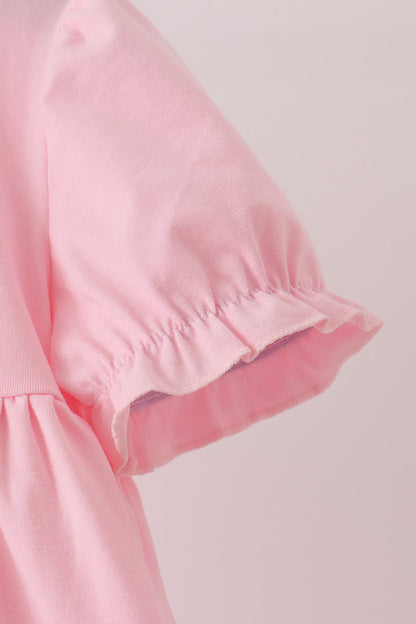 Pink goose embroidery ruffle dress