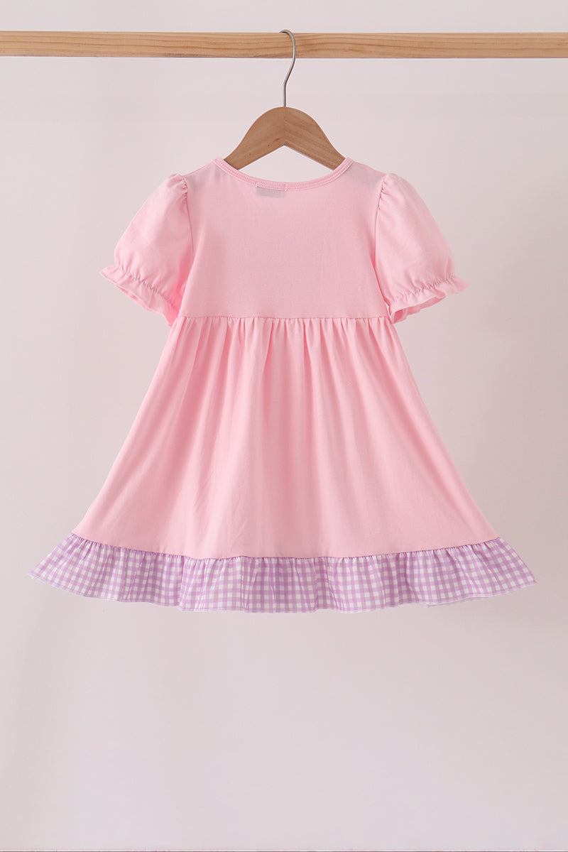 Pink goose embroidery ruffle dress