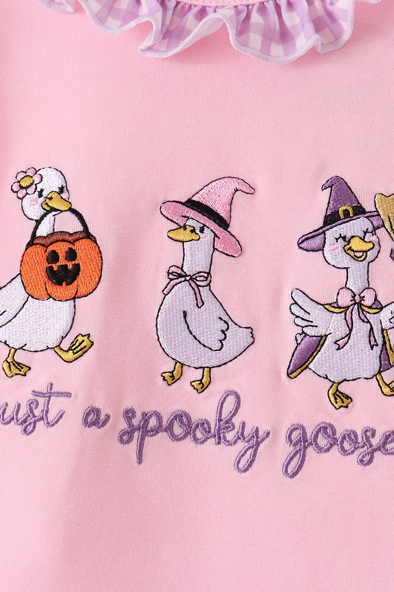 Pink goose embroidery ruffle bloomer set